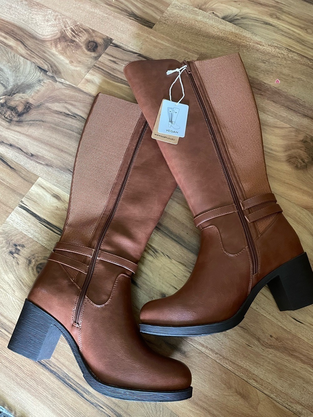 Gabylou Brown Knee-High Block Heel Boots Size 42 Wide Calf